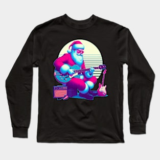 Papa Noel con guitarra vaporwave retrowave Long Sleeve T-Shirt